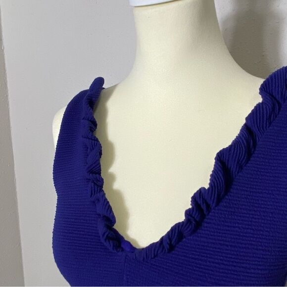 Anthroplogie Maeve Blue Ottoman Sleeveless Ruffle Sheath Dress Womens Size Small - Picture 15 of 16